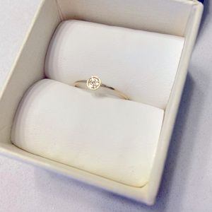 Sydney Evan Yellow Gold and Pave Diamond tiny disc stacking ring - size 6.